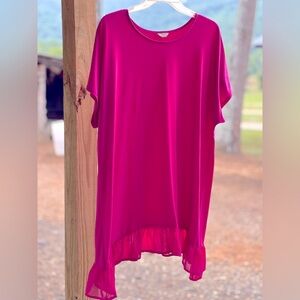 Cato Short sleeve pink top with ruffle hem